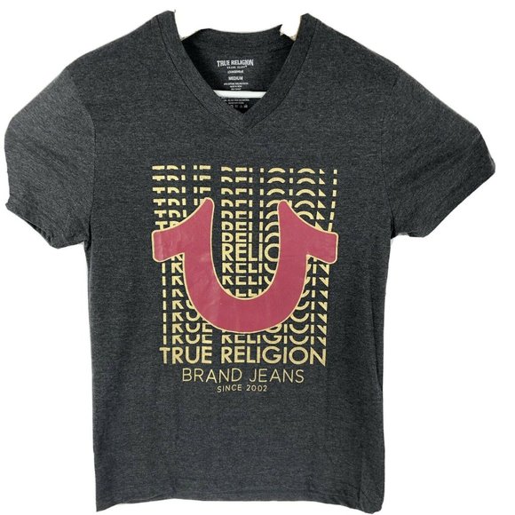 True Religion Men's V-Neck Huge Horseshoe Logo Tee T-Shirt Sz Medium NWT NEW - Picture 1 of 7